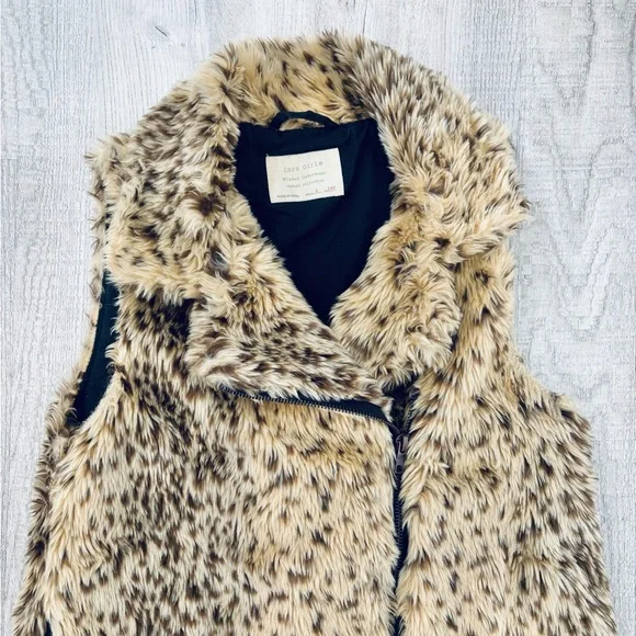 Zara Girls Leopard Print Faux Fur Zip Outerwear Vest Size L - Picture 3 of 7